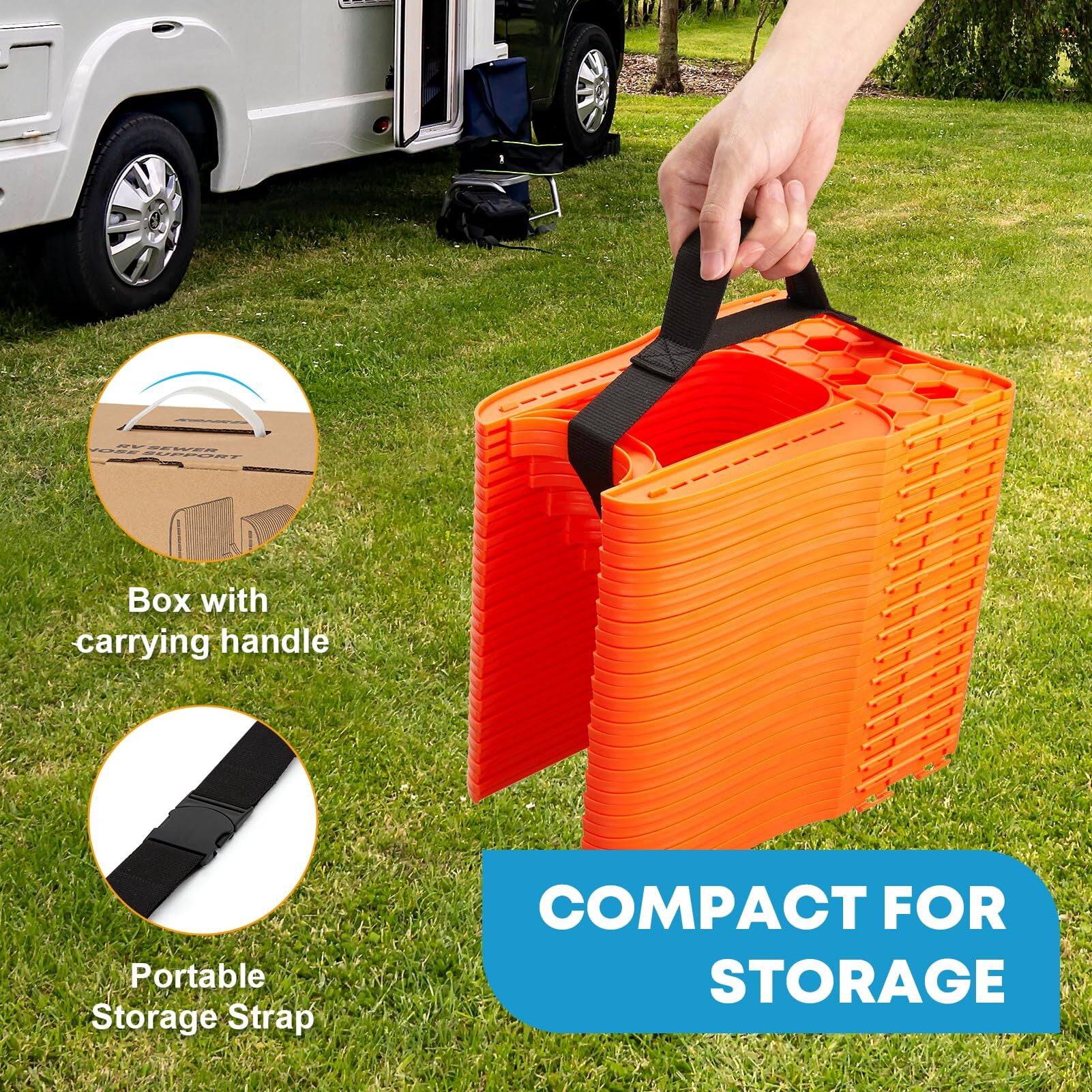 Kohree RV Sewer Hose Support,Heavy-Duty with Height Adjustable for Campers,Orange - 15-Foot