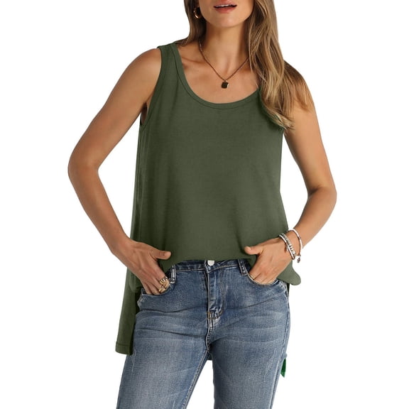 Green Women's Tanks, Summer Tank Tops Fashion Crewneck Loose Fit Basic Y2K Going Out Clothes Casual Sleeveless Shirts S
