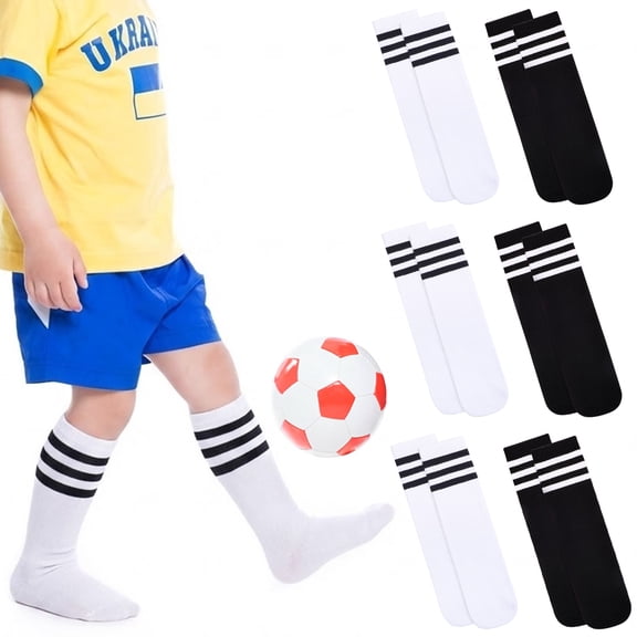 Hengguang 6 Pairs Kids Soccer Socks, Kids Breathable Baseball Socks for Boys & Girls, Youth Sports Socks for Running, Training, Rugby, Hockey