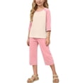 thumbnail image 2 of Mifsaly Boys Girls Pajama Sets Kids 2 Piece Pjs Color Block 3/4 Sleeve Top and Capri Pants Soft Comfortable Casual Everyday Lounge Clothes, 2 of 9
