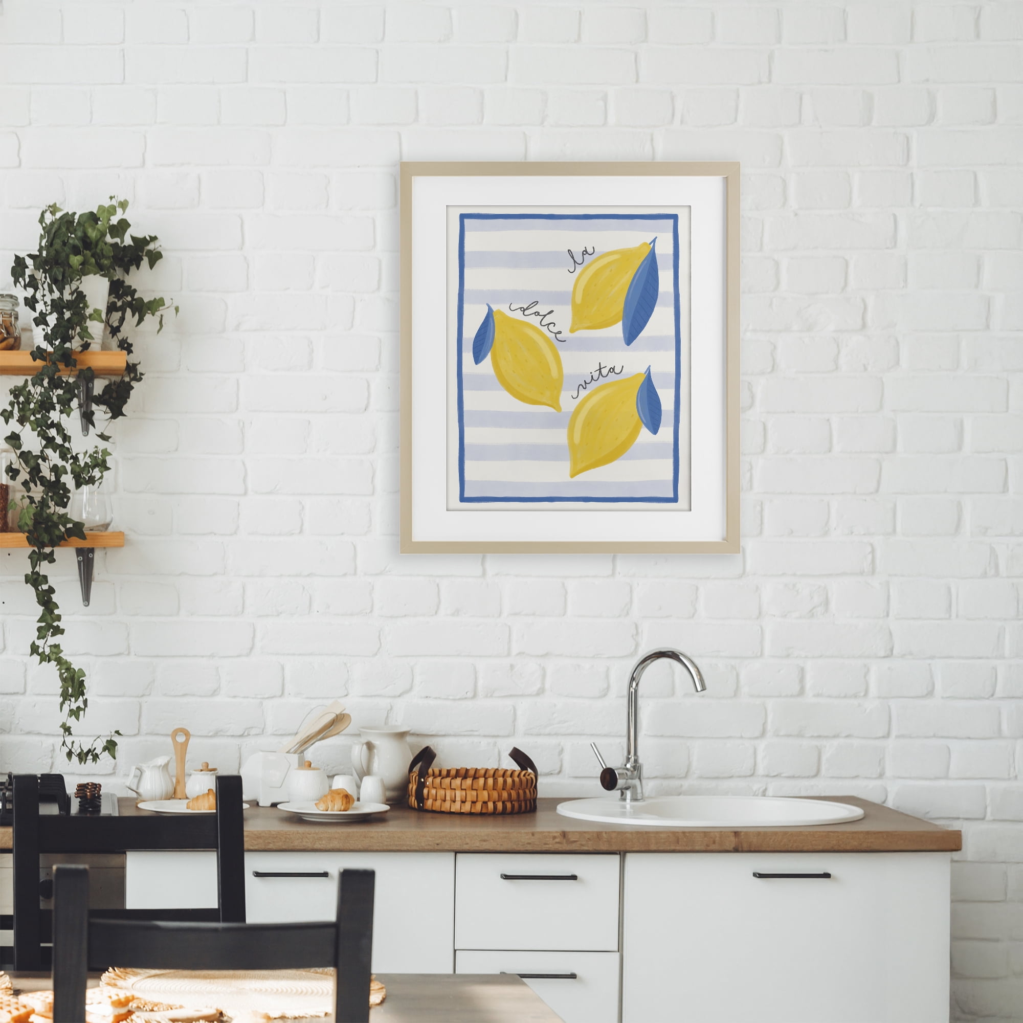 Stupell Industries Dolce Vita Lemons & Stripes Birch Framed Print Under Glass, design by Jalynn Heerdt