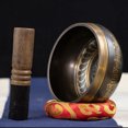 thumbnail image 3 of Handmade Nepalese Singing Bowl Set - 17.5cm Diameter with Five Dhyani Buddhas Pattern on Inner Bottom, Comes with Wooden Striker, Random-Color Non-slip Ring Mat & Cotton Linen Storage Bag, Ideal for, 3 of 6