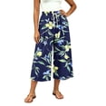 thumbnail image 2 of Atogsazn Womens Summer Floral Print Capris Casual Wide Leg Elastic Waist Cropped Pants Drawstring with Pocket Beach Dark Blue XXL Fashion, 2 of 7