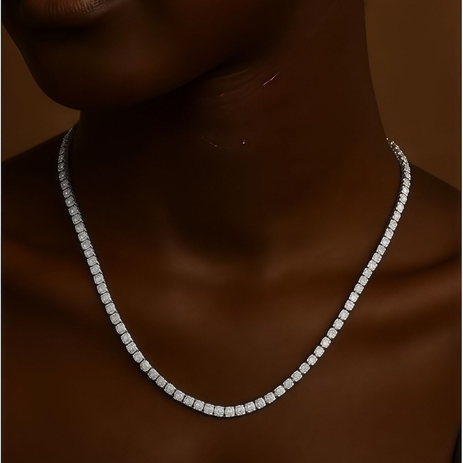 Midir&Etain 18k White Gold Plated Tennis Necklace with Simulated Diamond Crystals for Women Laboratory Tennis Chain Show Your Own Light Suitable For Both Men And Women 18Inch