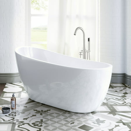 Woodbridge 54 Acrylic Freestanding Bathtub Contemporary Soaking Tub With Brushed Nickel Overflow And Drain B 0006