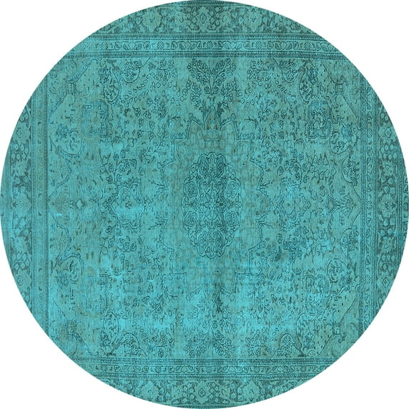 Ahgly Company Indoor Round Oriental Light Blue Industrial Area Rugs, 7' Round