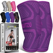 BLITZU 2 Pack Knee Brace, Compression Knee Sleeves for Men, Women, Running, Working out, Weight Lifting, Sports. Knee Braces Support for Knee Pain Meniscus Tear, ACL, Arthritis Pain Relief. Purple XL