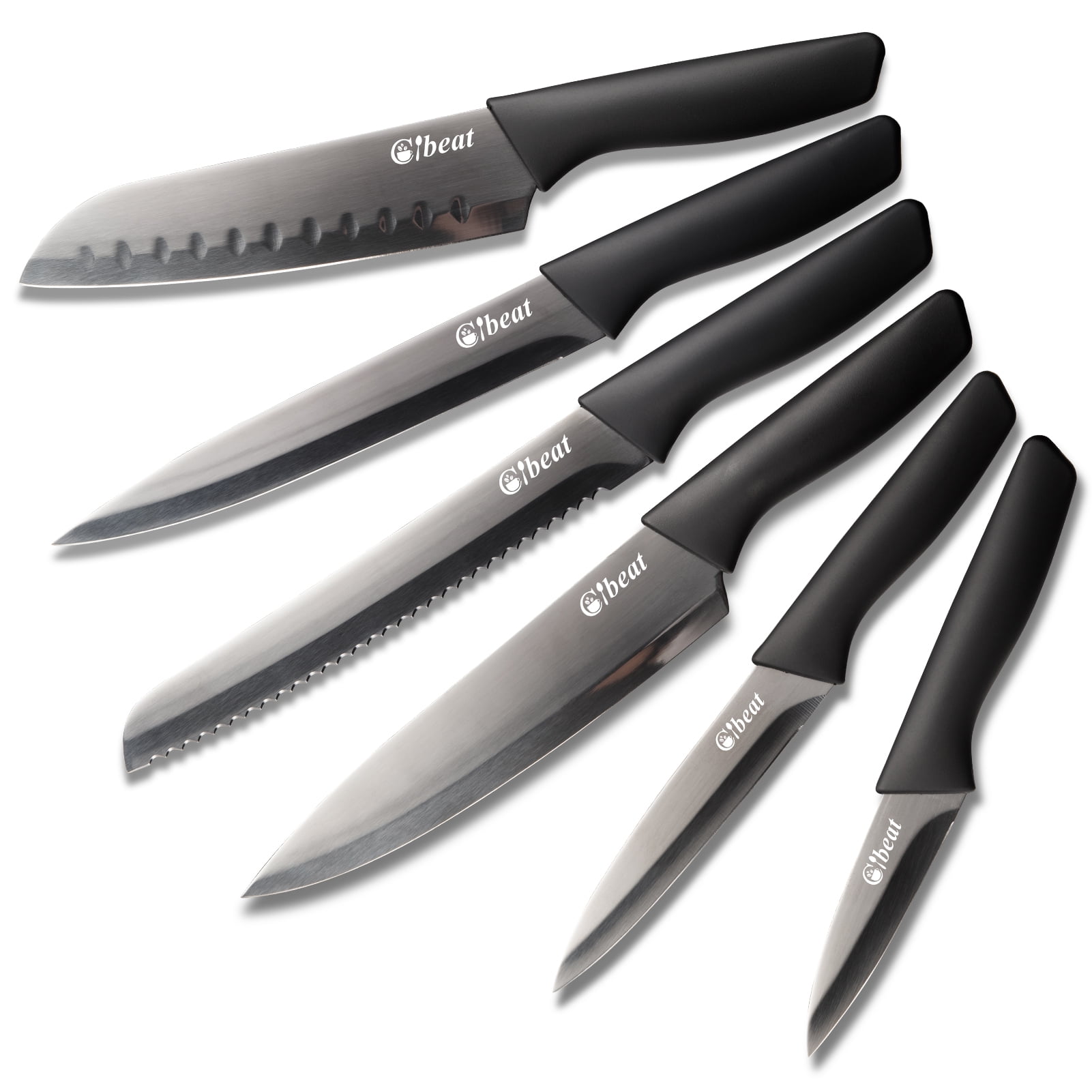 Kibhous 6 Pcs Kitchen Knife Set, Professional Kitchen Chef's Knives Set with Ultra Sharp Stainless Steel Blades and Nonstick Granite Coating, Easy