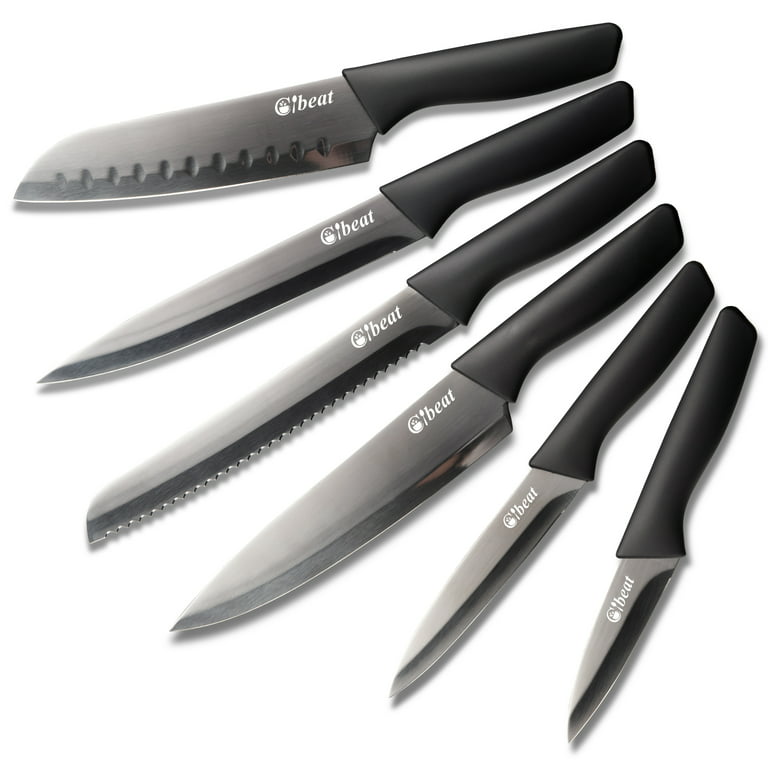 Kitchen Knife Set, Retrosohoo 6-Pieces Black Sharp Knife Set For Kitchen,  Non-Stick Non-Slip Stainless Steel Chef Knife Set With Universal Knife Block  Suitable For Home Restaurant