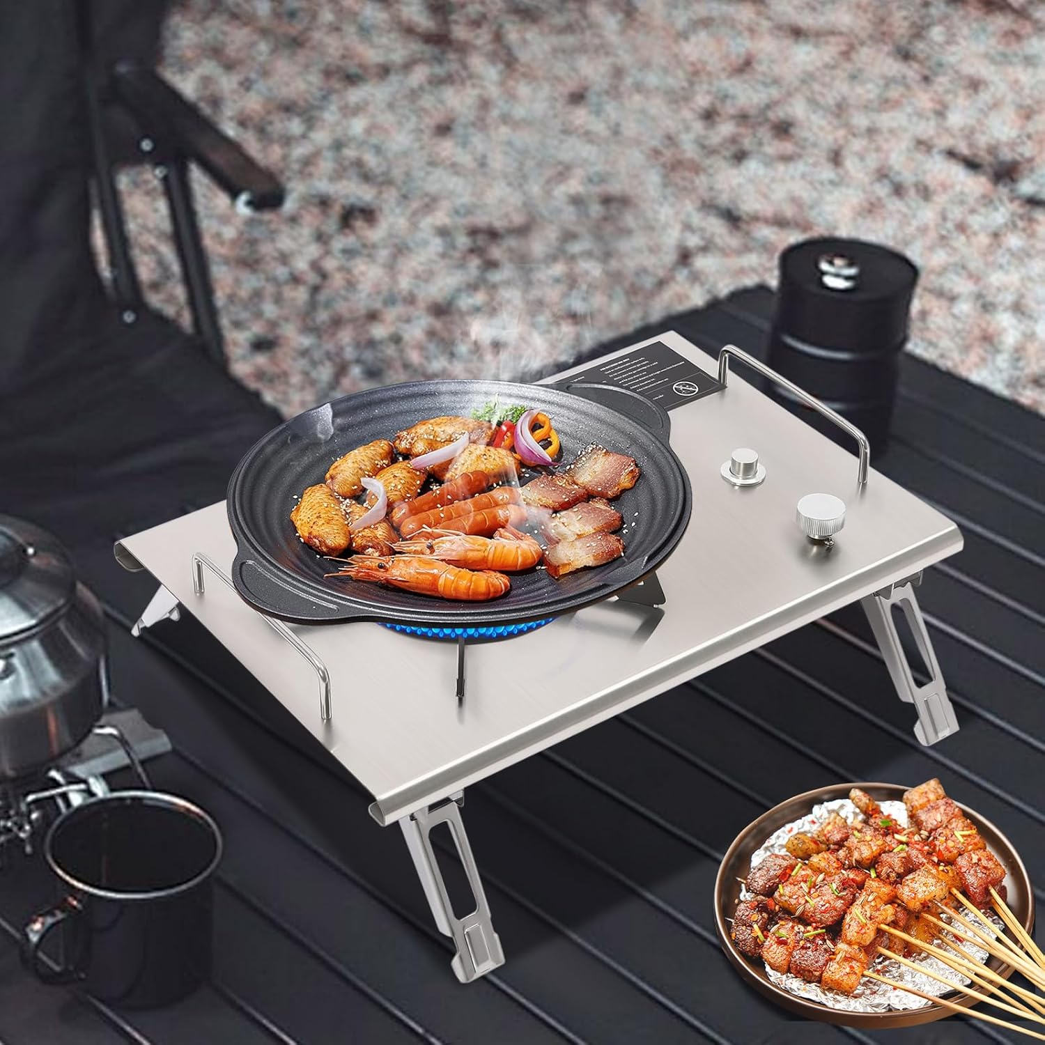Portable Camp Stove Folding Single-Burner Gas Stove with Carrying Handle Electronic Ignition, for Outdoor Cooking RV Picnicking