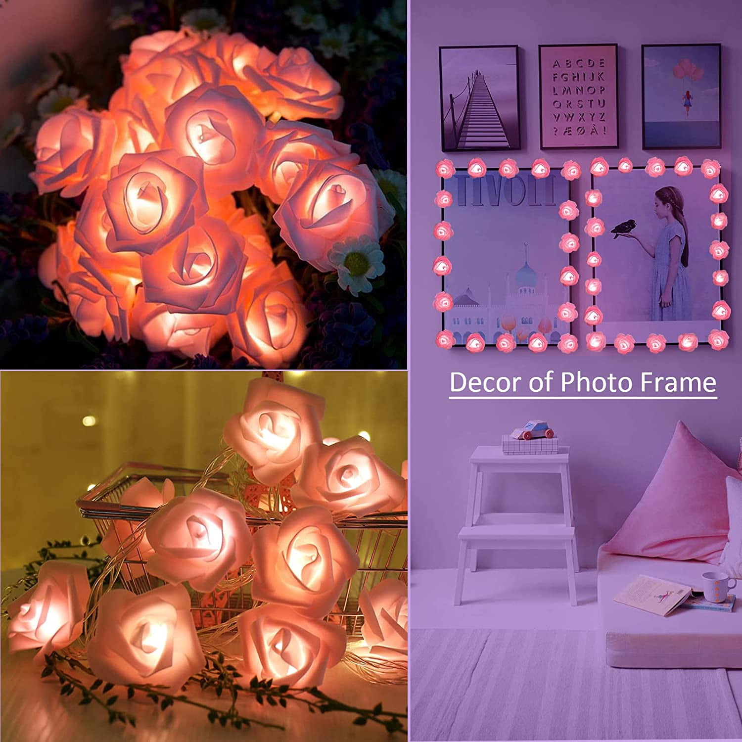 Relaxdays Rose Fairy Lights 20 LED Battery Powered Wedding Valentine's Day Warm White Pink