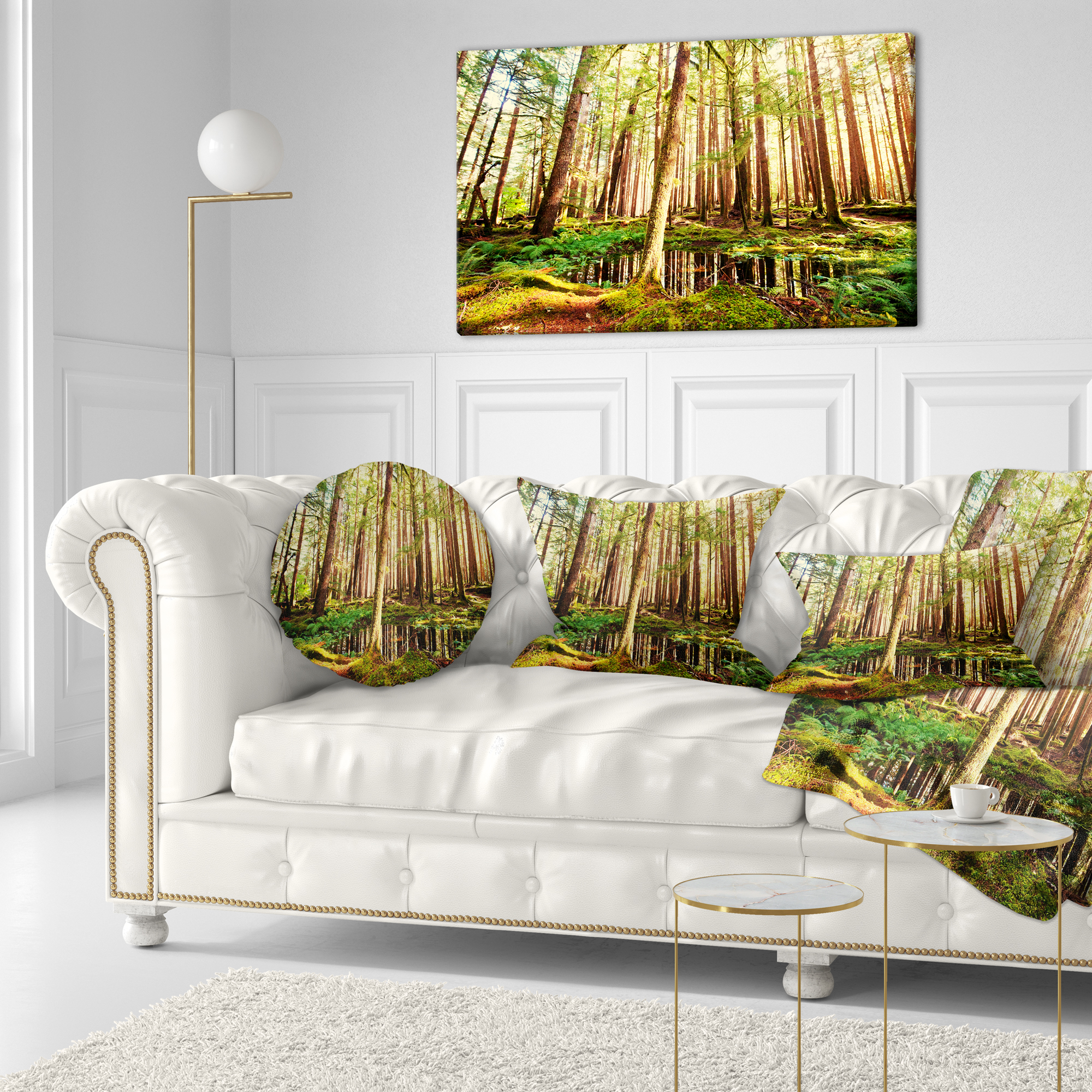 Designart Dense Trees in Green Rain Forest - Landscape Printed Throw Pillow - 12x20