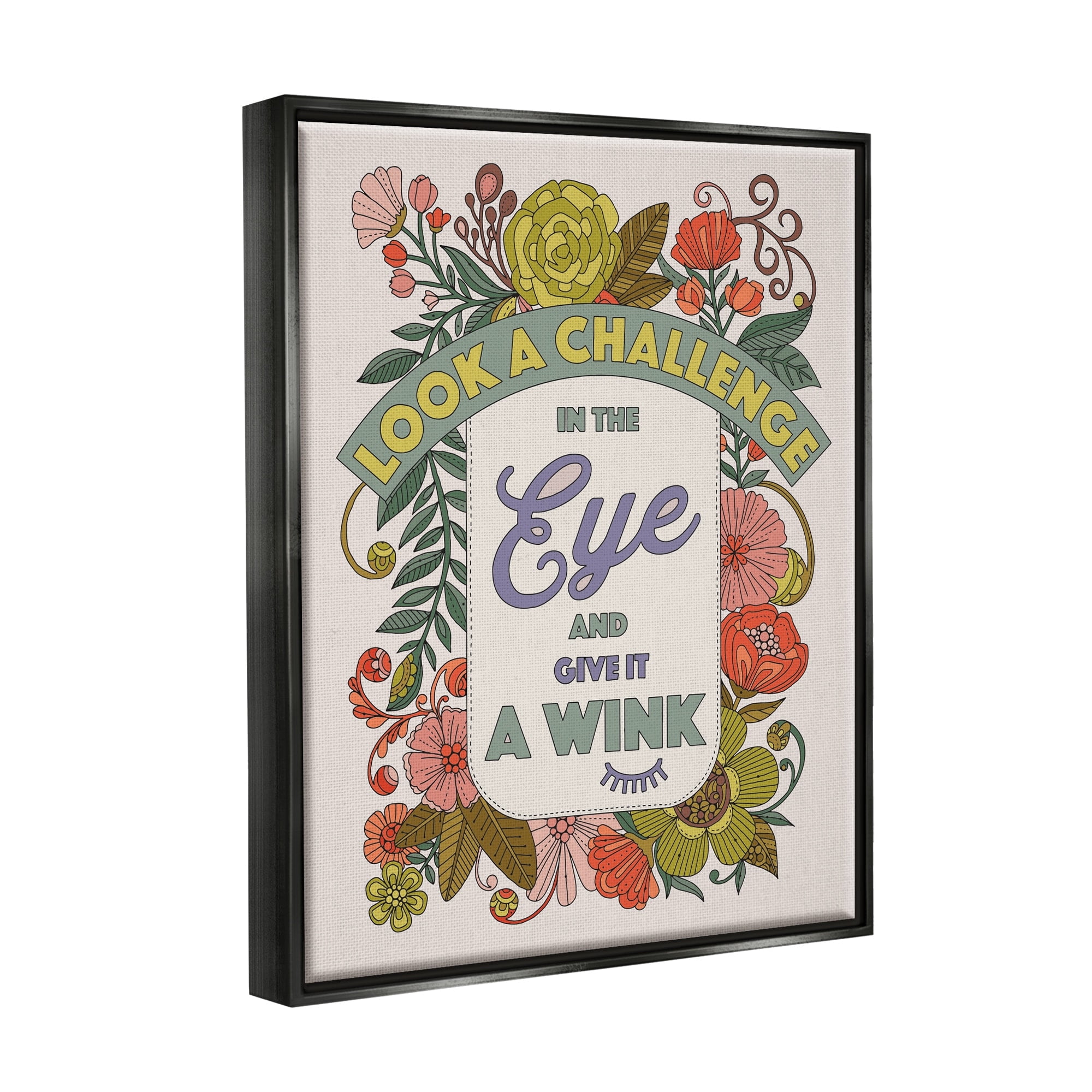 Stupell Industries Look A Challenge In The Eye Detailed Floral Patterns Graphic Art Metallic Gold Floating Framed Canvas Print Wall Art, Design by Valentina Harper