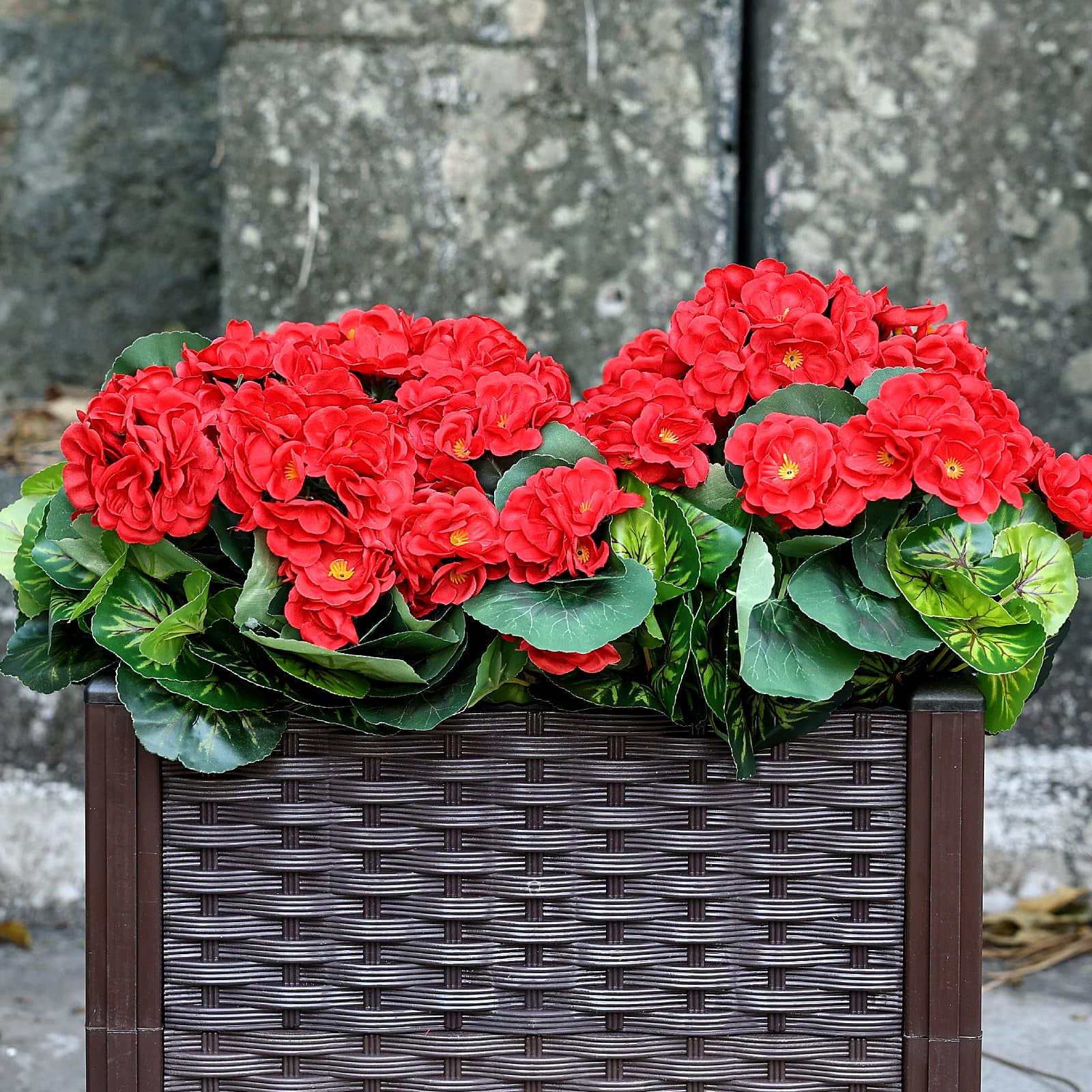 Set of 2 Artificial Flowers Potted for Outdoor, Pre-Made Faux Geranium Plants in Pots UV Resistant Pink Silk Fake Flower Large Potted Plant for Gardens Yards Patios Paths Home Decor - Pink