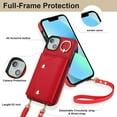 thumbnail image 2 of ShellTech for iPhone 13 Case with Card Holder and Strap - Zipper Pocket,Lanyard Strap,Credit Card Holder,Stand Ring,Cute Phone Wallet Case for Women,Red, 2 of 10