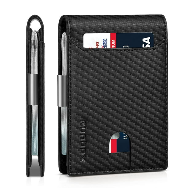 Billetera RUNBOX, delgada, de piel, para billetes, con bloqueo RFID, para hombre