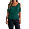 thumbnail image 4 of jjayotai Women Cold Shoulder Tops Summer Short Sleeve Shirt Scoop Neck Tee Casual Loose Fitted Solid Color Tunic Top, 4 of 6