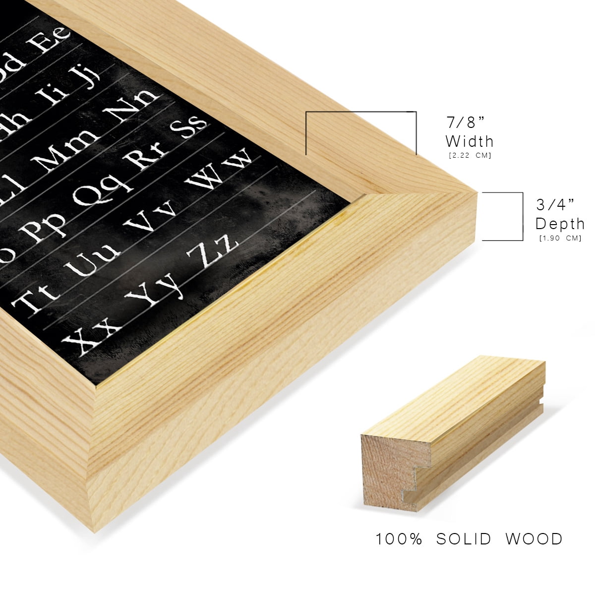Alphabet Chart - Framed Print w/glass - Natural Wood