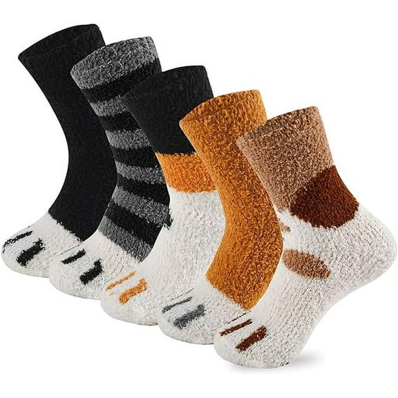 5 Pairs Womens Wool Socks - Winter Warm Fluffy Plush Slipper Socks - Thick Fuzzy Cozy Soft Socks Gifts