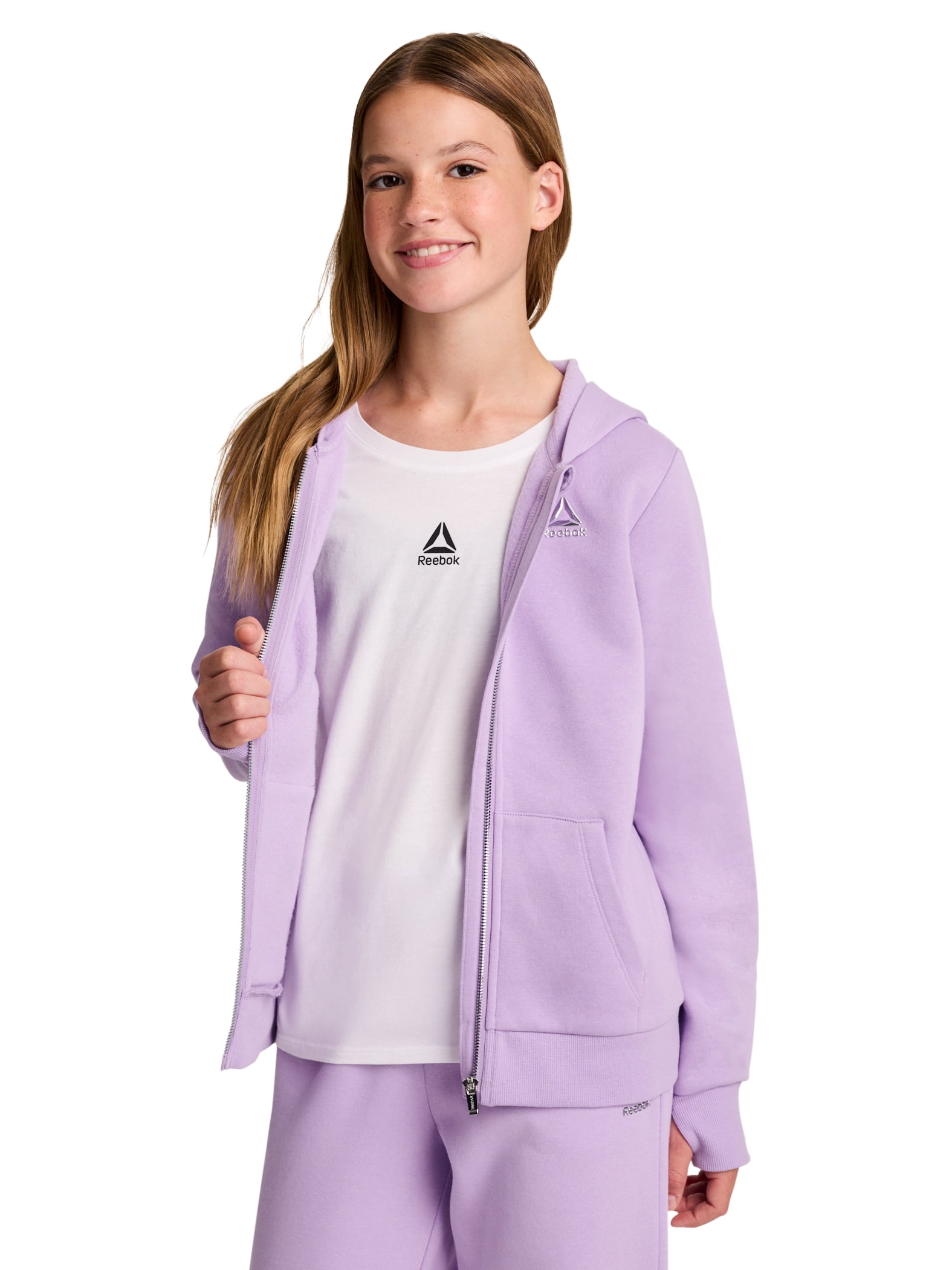 Reebok Girl’s Game Day Fleece Full Zip Hoodie, Sizes 4-18