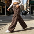 thumbnail image 4 of ClodeEU Women's Drawstring Elastic High Waist Wide Leg Corduroy Pants,Solid Color Loose Casual Trousers With Pockets ,Women's Plus L, 4 of 7