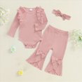 thumbnail image 2 of TOWED22 Newborn Baby Girl Clothes 3pcs Rib Frill Long Sleeve Romper Flared Pants Headband Set Fall Winter Outfits,3-6 M, 2 of 5