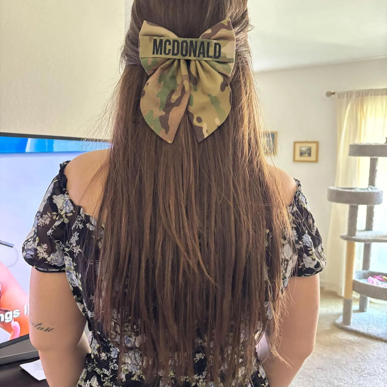 Personalized Army Hair Bow with Nametape, Air Force Marine Memorial Day and Veterans Day Gift Embroidery Name