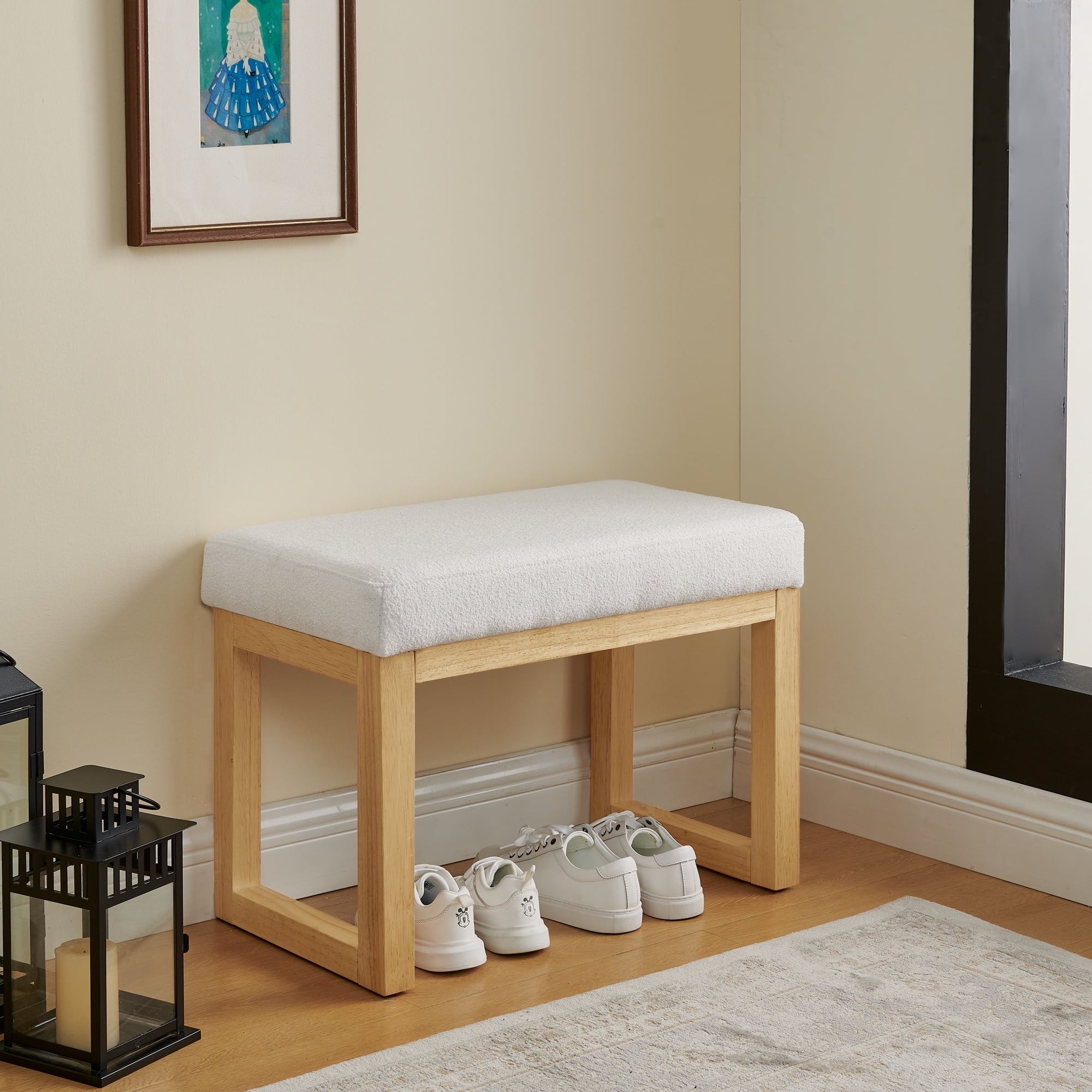 Bench, Entryway Bench, Shoe Storage Stool with Solid Wood Frame, Soft Loop Yarn Cushion and Modern Design, for Hallway Mudroom, Beige