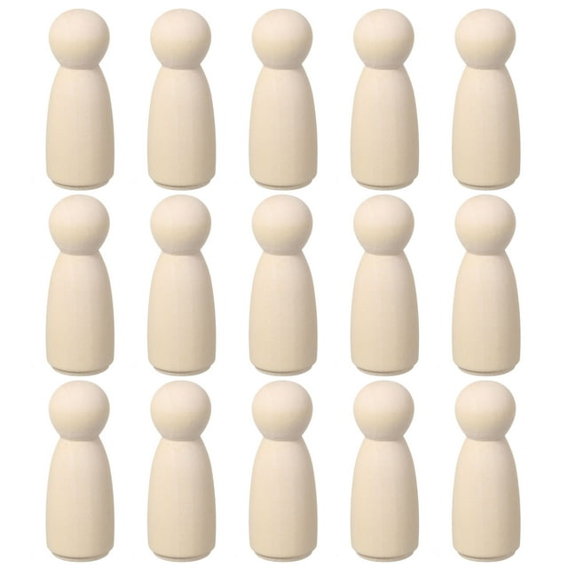 Paquete de 15 pines de madera, figuras de personas de madera en forma de niña de 3 pulgadas, cuerpos de pines de madera sin terminar para manualidades de arte y pintura