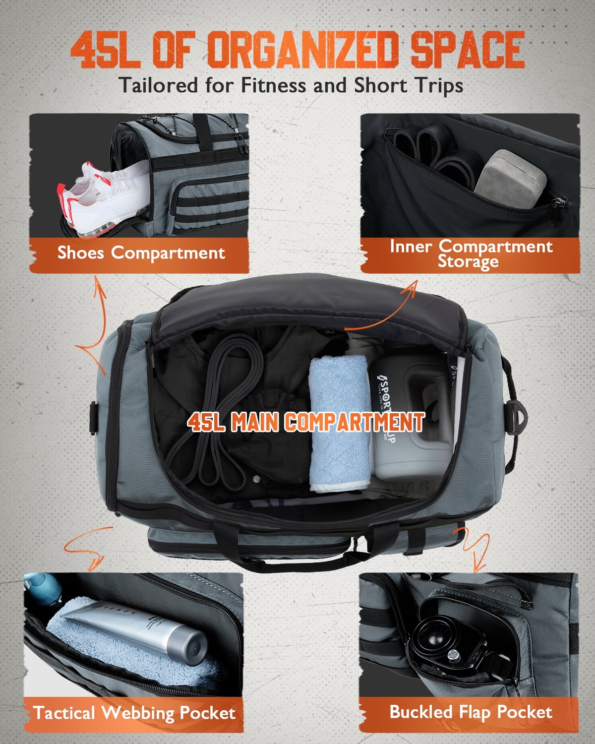 Gonex 45L Travel Duffel Bag for Men, 3 in 1 Gym Bag Backpack with Shoes Compartment for Sports Weekender Workout