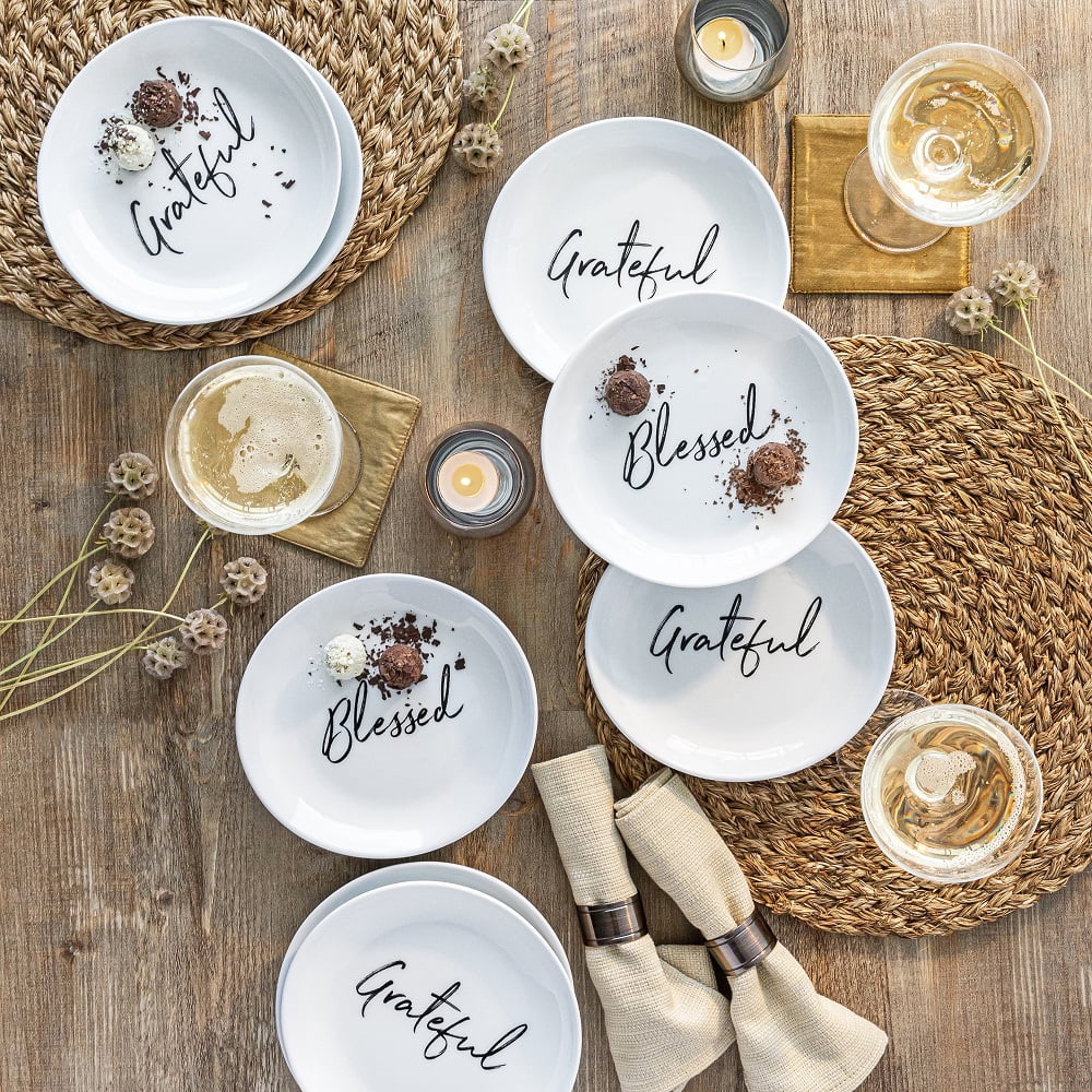 Better Homes & Gardens Porcelain Monroe Sentiment Appetizer Plates, Set