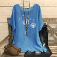thumbnail image 2 of lcziwo Womens Cotton Linen Short Sleeve T Shirts Casual Loose Fit Comfy Crewneck Blouse Fashion Dandelion Print Tees Tops Summer Holiday Shirt Back to School Sales Blue XL, 2 of 7