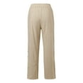 thumbnail image 5 of Women Striped Print Side Button Casual Pants, Elastic Waist Loose Straight Pocket Comfort Long Trousers 04-Khaki S, 5 of 5