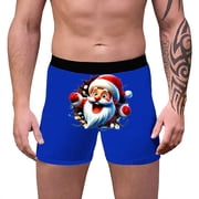 FhsagQ Underwear Breathable Underwear for Men with Pouch Mens Christmas Underwear 3D Printed Breathable and Comfortable Inner Mid Rise With Waist Boyshort Underwea Features Blue XXL
