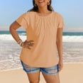 thumbnail image 4 of Burnt Orange Loose Fit Shirts for Women Summer Fall Ruffle Short Sleeve Boat Neck Faux Gauze Linen Casual Pleated Basic Top T Shirt Blouse Womens 2025 Soft Comfy Clothes XL, 4 of 7