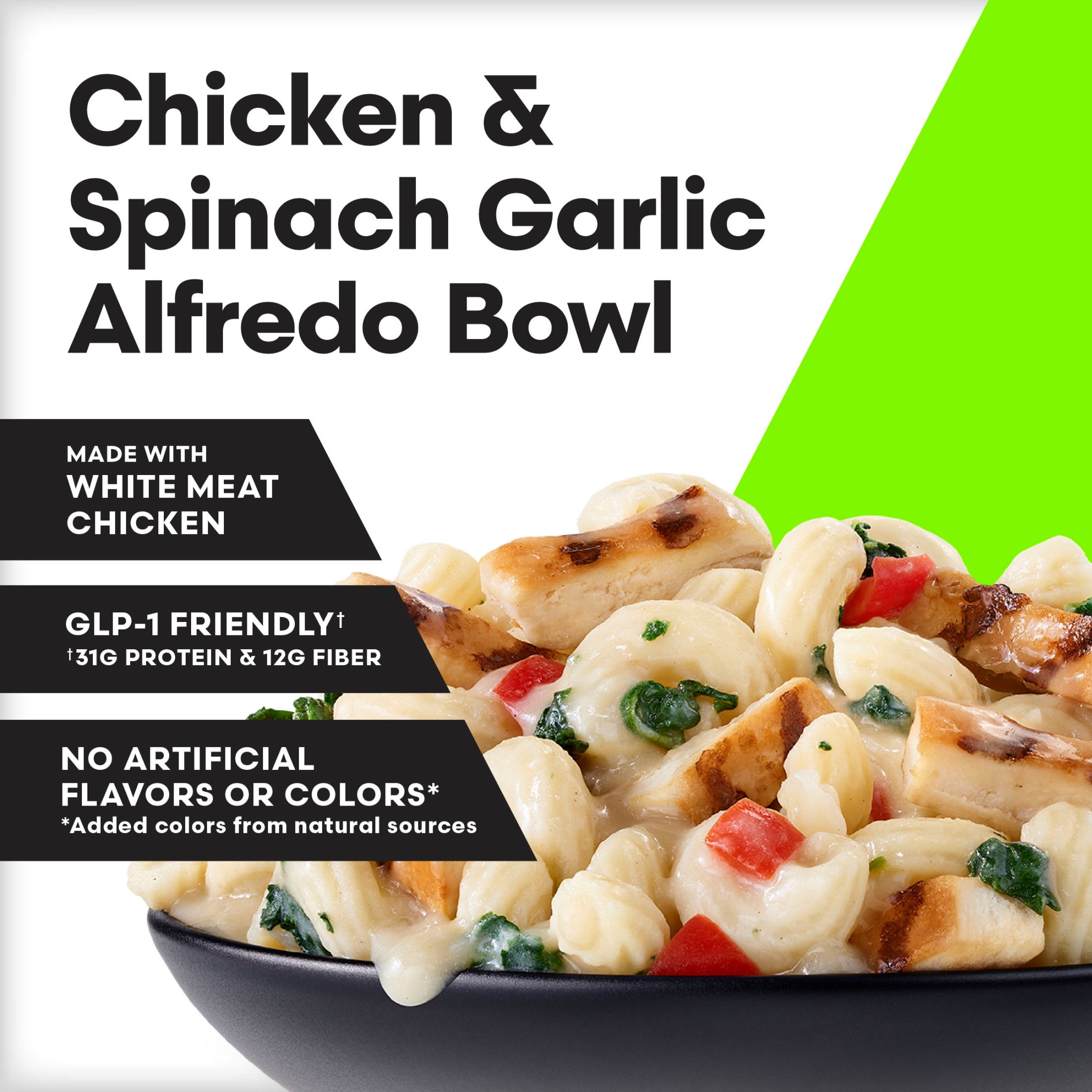 Vital Pursuit Chicken & Spinach Garlic Alfredo Pasta Bowl, High Protein GLP-1 Friendly Frozen Meal, 31g Protein, 10.25 oz (Frozen)