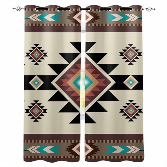 Fsddascl Southwest Geometric Blackout Curtains for Bedroom/Living Room, Thermal Insulated Kitchen Curtains, Brown Mexican Aztec Boho Tribal Grommet Darkening Window Treatment Drapes 52"x84"x2