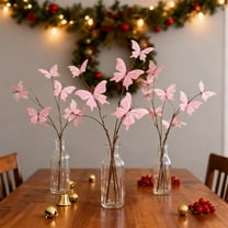 Gallickan Christmas Artificial Dried Branch, Butterfly Floral Arrangement for Christmas Tree Decoration, Fake Flower Spray for Home Decor, Winter Theme Decor, Pink