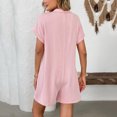 thumbnail image 5 of CaiJunJia Womens Short Sleeve Romper Casual Summer Cotton V Neck Button Down Short Jumpsuit, 5 of 8