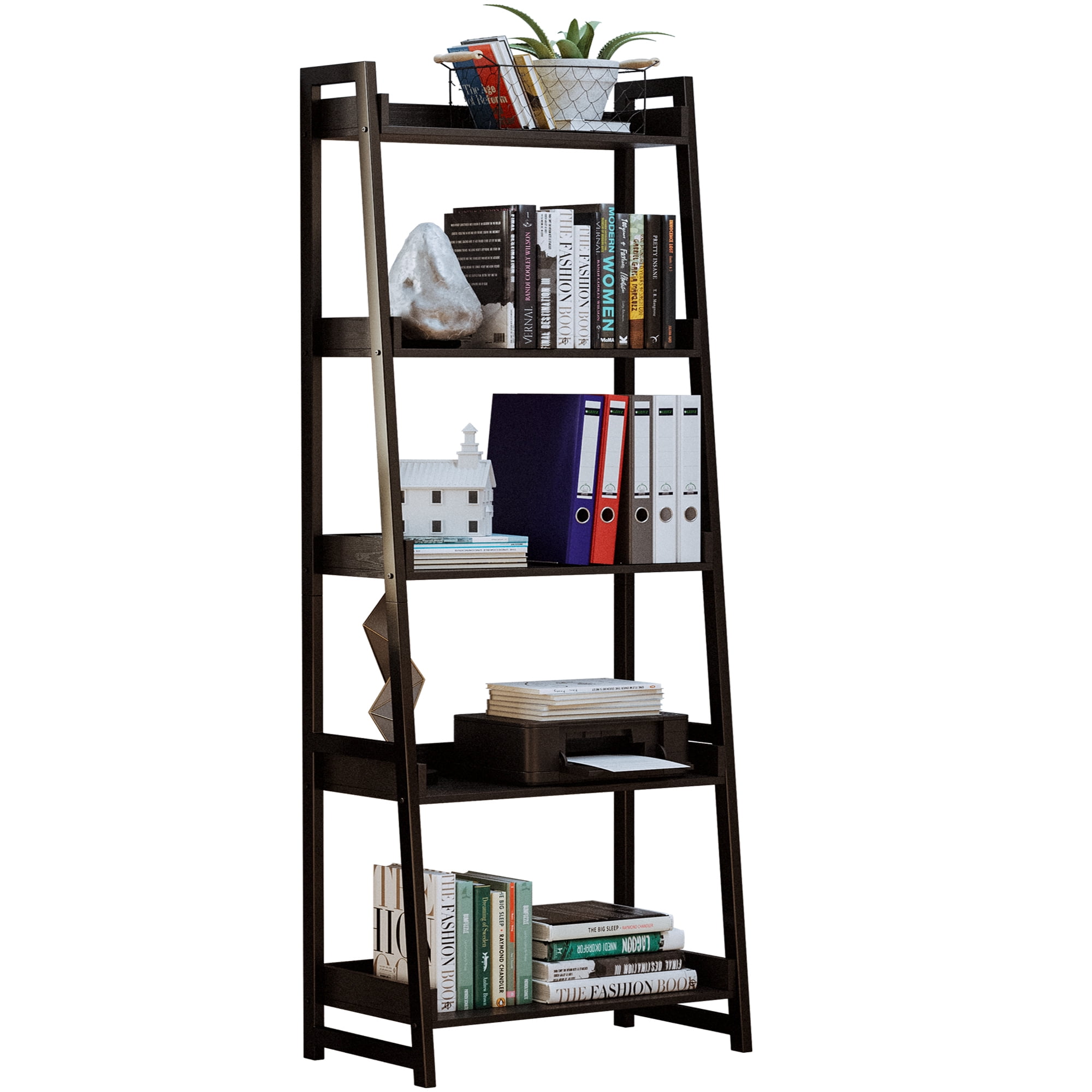 IRONCK 5Tier Industrial Bookshelf, Ladder Shelf, Storage Rack Unit, Vintage Black