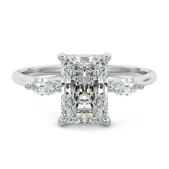 Bow Jewelry 14K White Gold Plated Wedding Ring - Radiant Cut 1.8 Ct Lab Grown Moissanite - Moissanite Ring - Anniversary Gift Ideas - 3 Stone Engagement Wedding Ring - New Year Jewelry Gifts