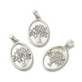 thumbnail image 3 of 10pcs Brass Shell Pendants with Cubic Zirconia Oval with Tree of Life Pattern Platinum 21.5x14x3mm Hole: 3.4x2mm, 3 of 3