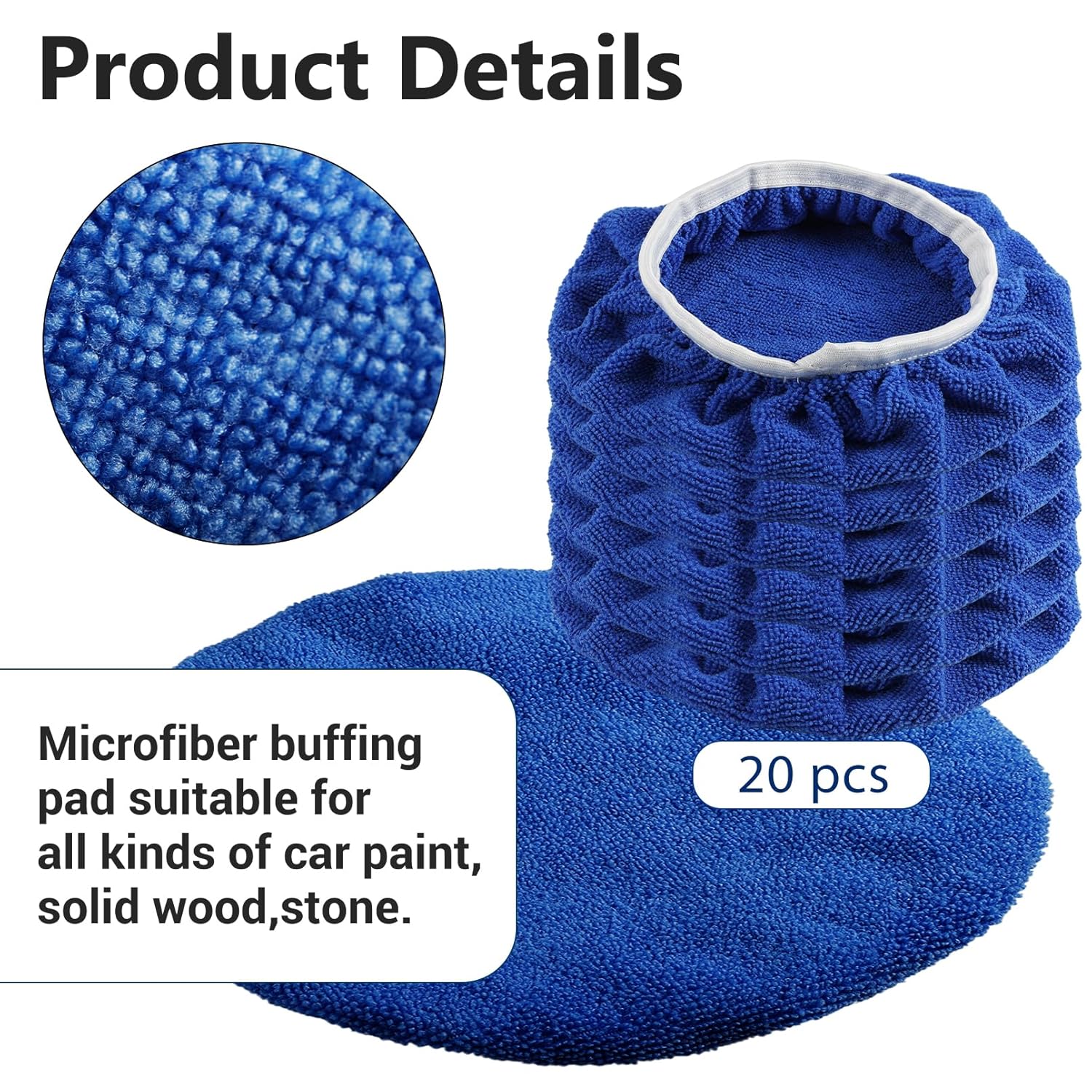 20-piece polishing cover pads, 5-6 inch buffer cover wax applicator, soft microfiber car polisher cover pads, car buffer cover pads, polishing cover pads, blue