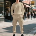 thumbnail image 2 of Men's Waffle Knit Pullover Sweatshirt and Cargo Jogger Pants Set Casual Crewneck Long Sleeve Top with Pocket Design, 2 of 5