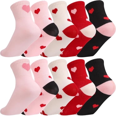 KinKnit 5 Pairs Gi-rls Cute Heart Cotton Socks Seamless Crew Athletic Socks for 9-12 Years Old