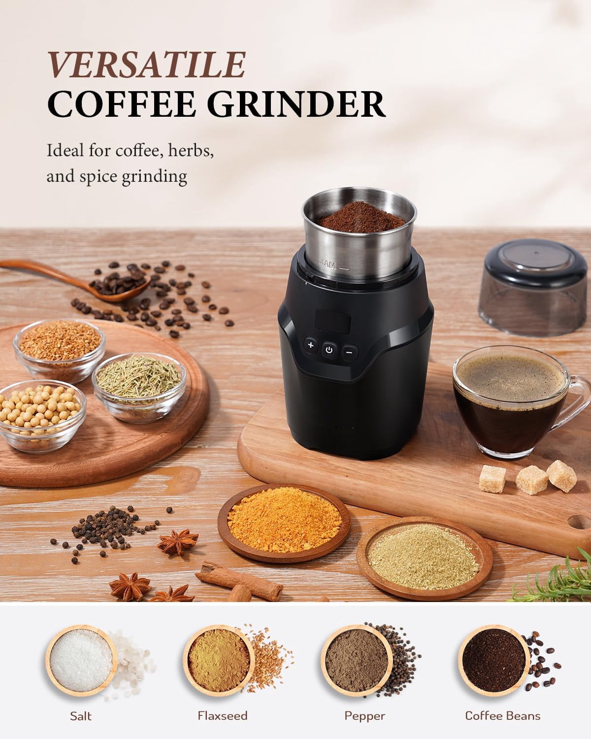 GDOR Adjustable Coffee Grinder Electric,Super Silent Electric Coffee Bean Grinder with Time-Memory Adjustment and Multi-Functional Stainless Steel Cup