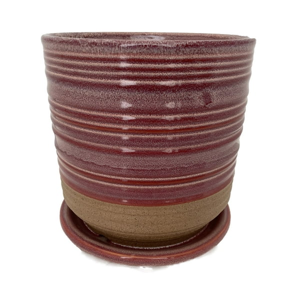 Ellora Ceramic Planter with Attached Saucer - Cherry - 4.5" x 4.25"