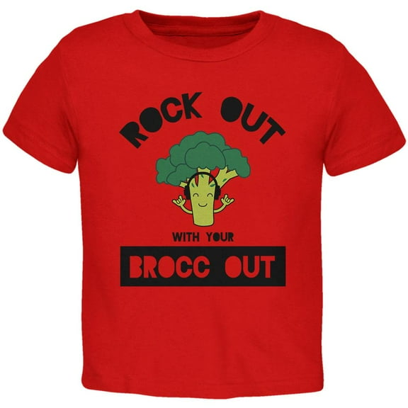 Vegetable Broccoli Rock Out With Your Brocc Out Funny Toddler T Shirt Red 5T
