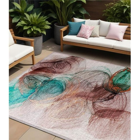HomeRoots 559998 8 x 10 ft. Burgundy Abstract Washable Non Skid Indoor Outdoor Rectangle Machine Woven Area Rug