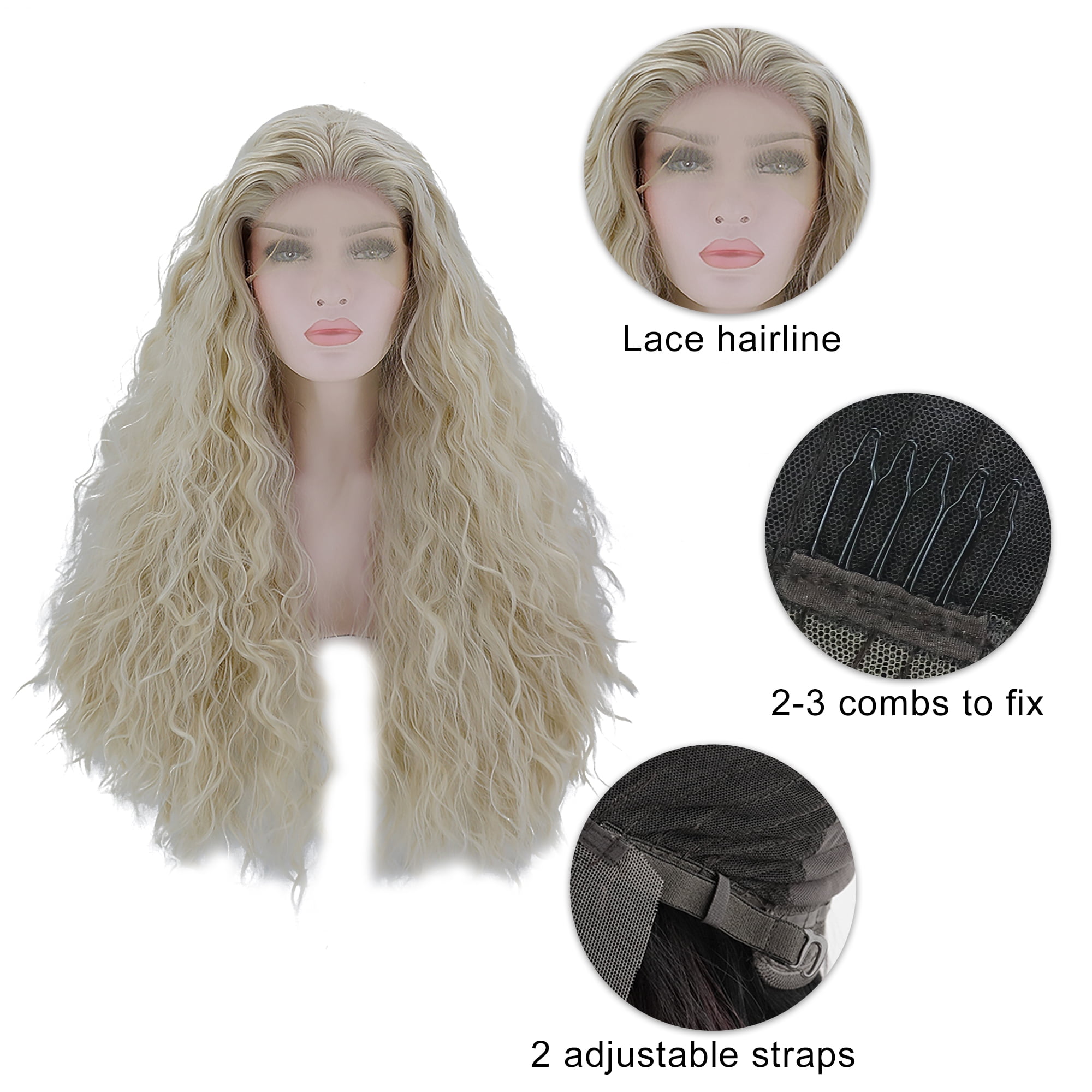 Unique Bargains Lace Front Lightweight Wigs Long Water Wave for Women Blonde